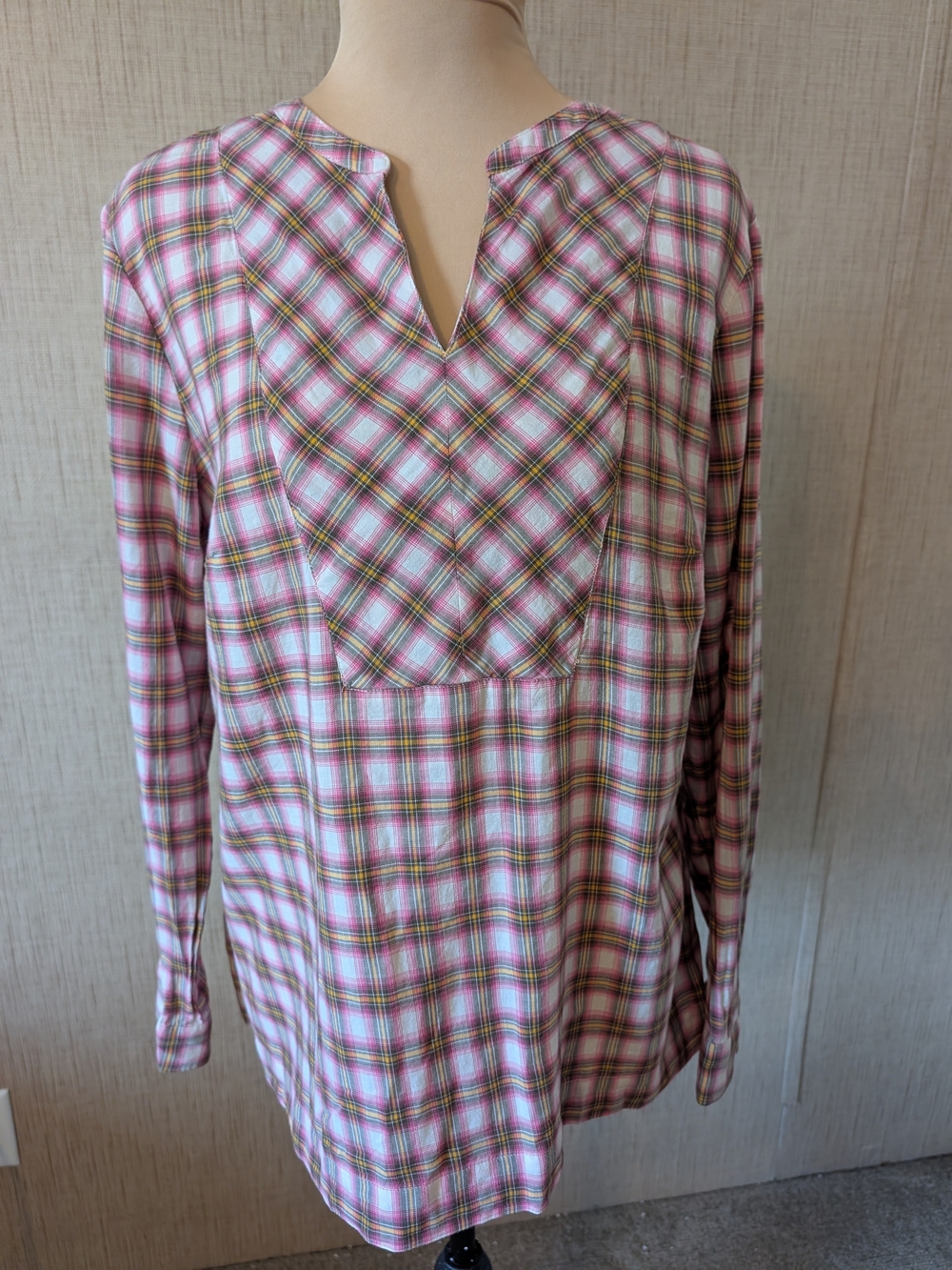 Talbots Pink Plaid Split V-Neck Tunic
